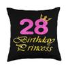 28th Birthday Princess Cute Art For Girl Women 28 Years Old Throw Pillow view 1
