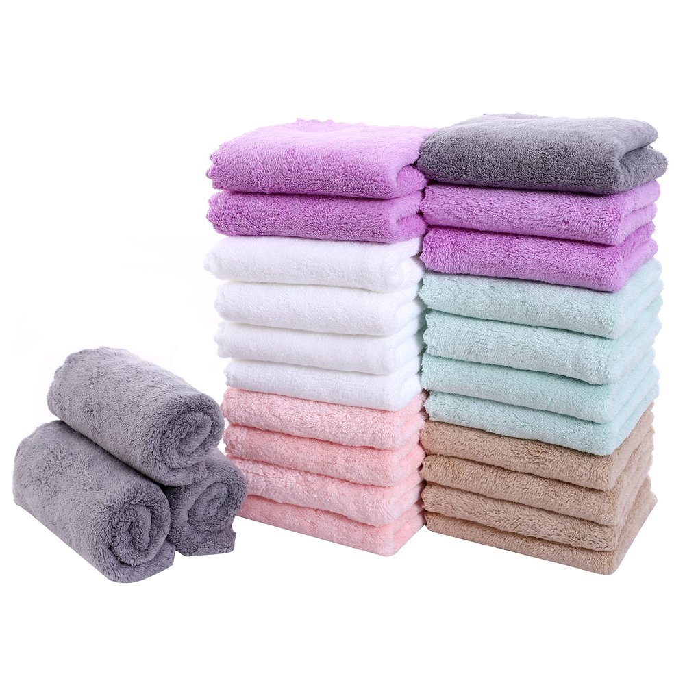 24 Pack Kitchen Dishcloths - Does Not Shed Fluff - Reusable Dish Towels, Dish cloths, Super Absorbent Coral Fleece Cleaning Cloths, Nonstick Oil Washable Fast Drying, 16 x 19 Inch (Multicolor)