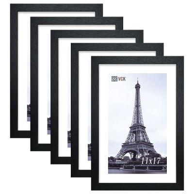 VCK Poster Frame 11x17 Black Set of 5,Solid Wood Picture Frame for Wall Mounting Hanging Art and Puzzles