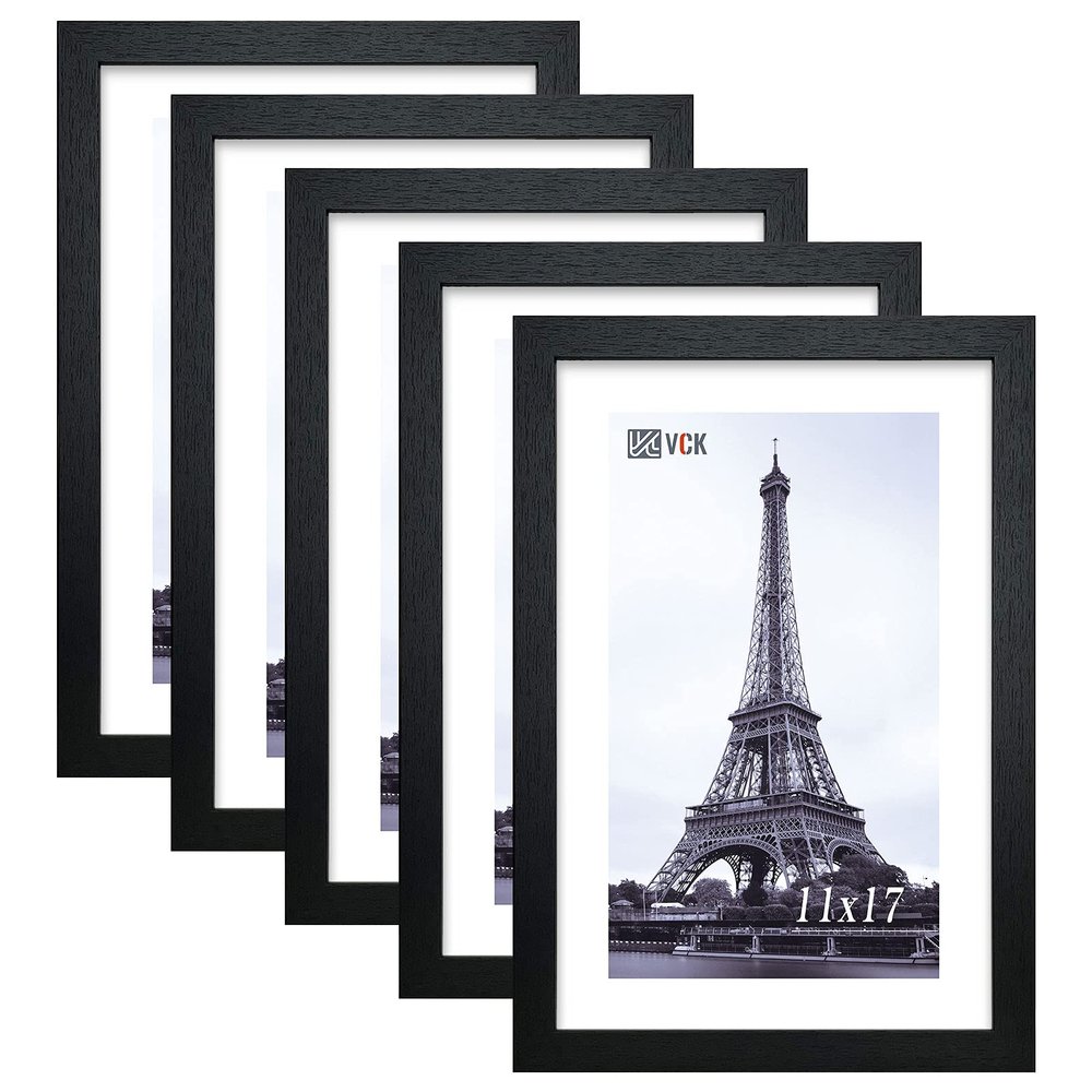 VCK Poster Frame 11x17 Black Set of 5,Solid Wood Picture Frame for Wall Mounting Hanging Art and Puzzles
