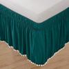 Kings Loft Pom Pom Wrap Around BedSkirt 100% Egyptian Cotton 800 Thread Count, Top-Knot Tassle White Pompom Fringe Solid Pattern, 10 Inch Drop California King Size, Teal Solid view 2