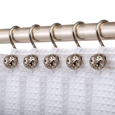 Utopia Alley Shower Rings, Hollow Ball Shower Curtain Hooks for Bathroom, Rust Resistant Shower Curtain Hooks Rings, Set of 12 (Brushed Nickel)