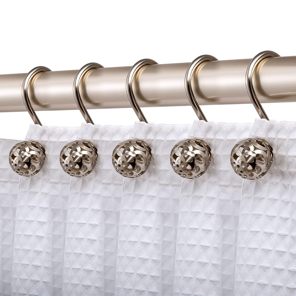 Utopia Alley Shower Rings, Hollow Ball Shower Curtain Hooks for Bathroom, Rust Resistant Shower Curtain Hooks Rings, Set of 12 (Brushed Nickel)