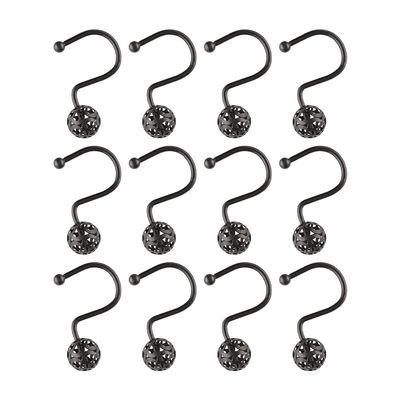 Utopia Alley Shower Hooks - Shower Curtain Rings for Bathroom - Rust Resistant Shower Curtain Hooks for Shower Curtain or Liner - Set of 12, Matte Black