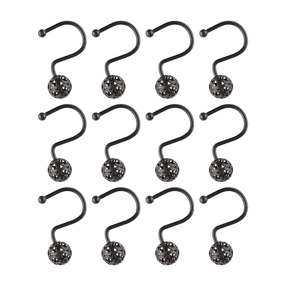 Utopia Alley Shower Hooks - Shower Curtain Rings for Bathroom - Rust Resistant Shower Curtain Hooks for Shower Curtain or Liner - Set of 12, Matte Black