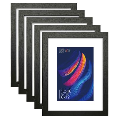 VCK 12x16 Inch Picture Frames, Set of 5 Wooden Picture Frames, Wall Display Decoration for Photos, Paintings, Landscapes, Posters, Drawings, Artwork (Black)