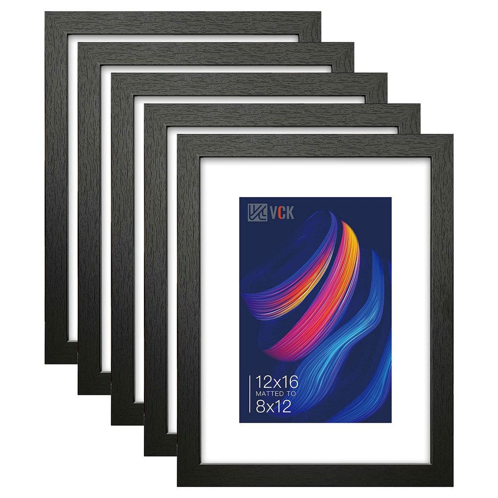 VCK 12x16 Inch Picture Frames, Set of 5 Wooden Picture Frames, Wall Display Decoration for Photos, Paintings, Landscapes, Posters, Drawings, Artwork (Black)