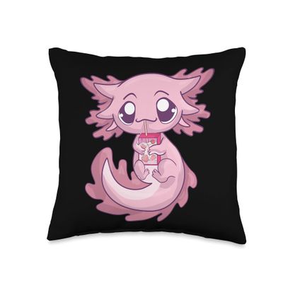 Cute Axolotl Pastel Goth Kawaii Anime Strawberry Milk Throw Pillow