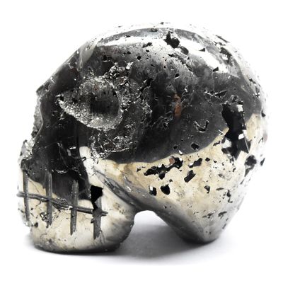 2.3" 315g Pyrite Cluster Carved into Skull Natural Druzy Mineral Collectible Gemstone Sparkling Crystal Polished Stone Geode Specimen - Peru