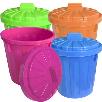 ArtCreativity Large Trash Cans Set with Lids, Set of 4, Garbage Bin Toy in Assorted Neon Colors, Unique Desk Organizer, Birthday Party Favors for kids, Cute Classroom Decor