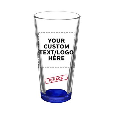 10 Libbey Mixing Glasses Set, 20 oz. - Personalized Text, Logo - Clear, Pub, Thick base - Blue