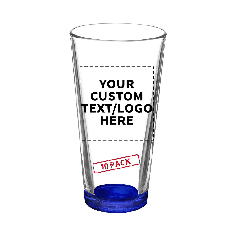 10 Libbey Mixing Glasses Set, 20 oz. - Personalized Text, Logo - Clear, Pub, Thick base - Blue