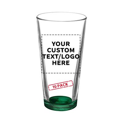 10 Libbey Mixing Glasses Set, 20 oz. - Personalized Text, Logo - Clear, Pub, Thick base - Green