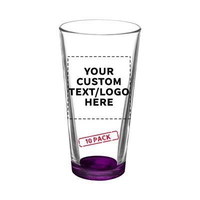 10 Libbey Mixing Glasses Set, 20 oz. - Personalized Text, Logo - Clear, Pub, Thick base - Purple