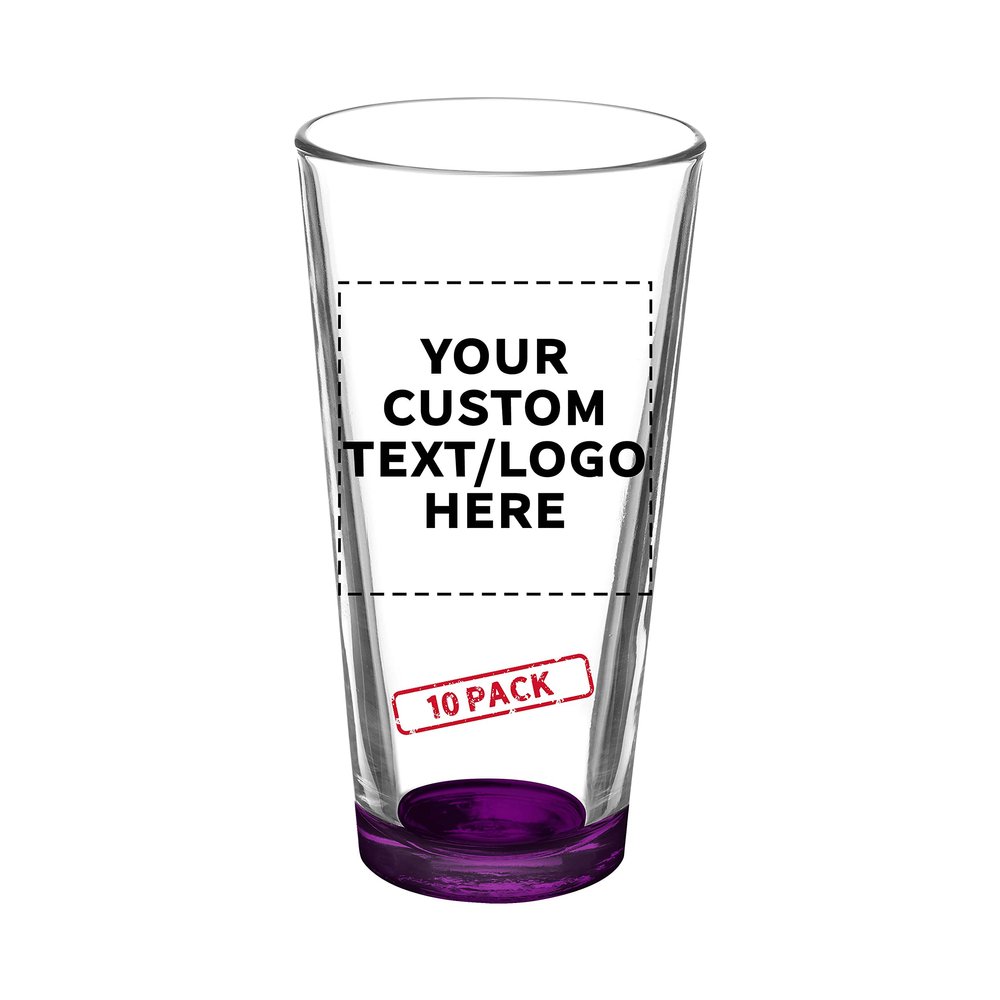 10 Libbey Mixing Glasses Set, 20 oz. - Personalized Text, Logo - Clear, Pub, Thick base - Purple