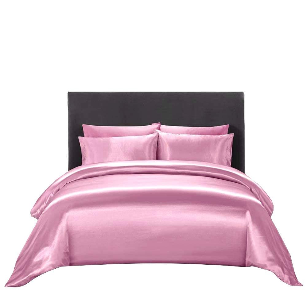 Bedify Bedding 100% Pure Silk Satin Duvet Set with 2 Pillowcases Wrinkle Free Fade Resistant One Silk Satin Duvet Cover | Two Pillowcases | Cool Soft Silk Duvet Set (Pink, Twin/TwinXL)