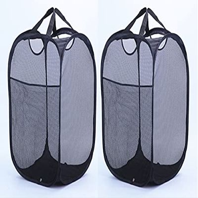 HomePage Mesh Pop Up Laundry Basket with Side Pocket44; Black