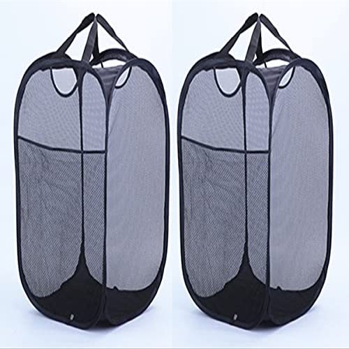 HomePage Mesh Pop Up Laundry Basket with Side Pocket44; Black