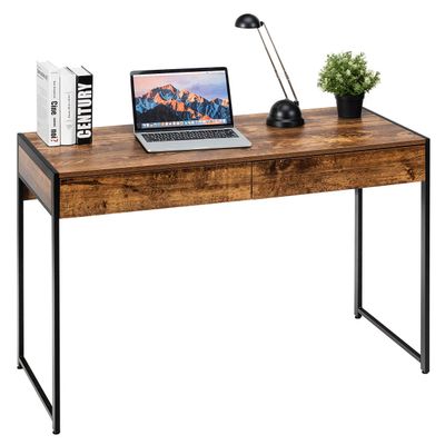 ERGOMASTER Home Office Desk with Drawers Black Modern Wood Desk Laptop Writing Computer Room Work Table for Bedrooms (44" Rustic)
