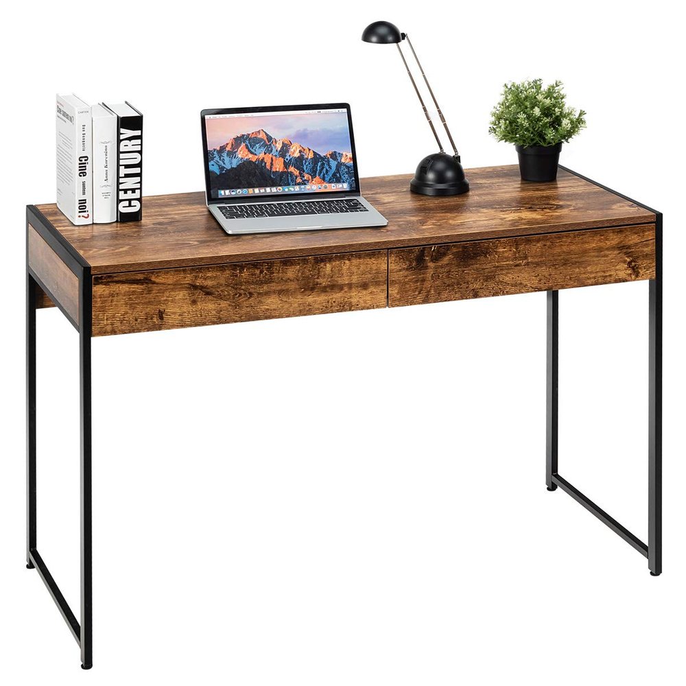 ERGOMASTER Home Office Desk with Drawers Black Modern Wood Desk Laptop Writing Computer Room Work Table for Bedrooms (44" Rustic)