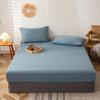 CFYCYHDZHT Bed Sheet Set Soft Comfortable Pure Cotton Solid Color Fitted Sheets, Bedroom, Hotel Homestay Mattress Cover Deep Pocket Navy Blue 1 150200cm+23cm view 1