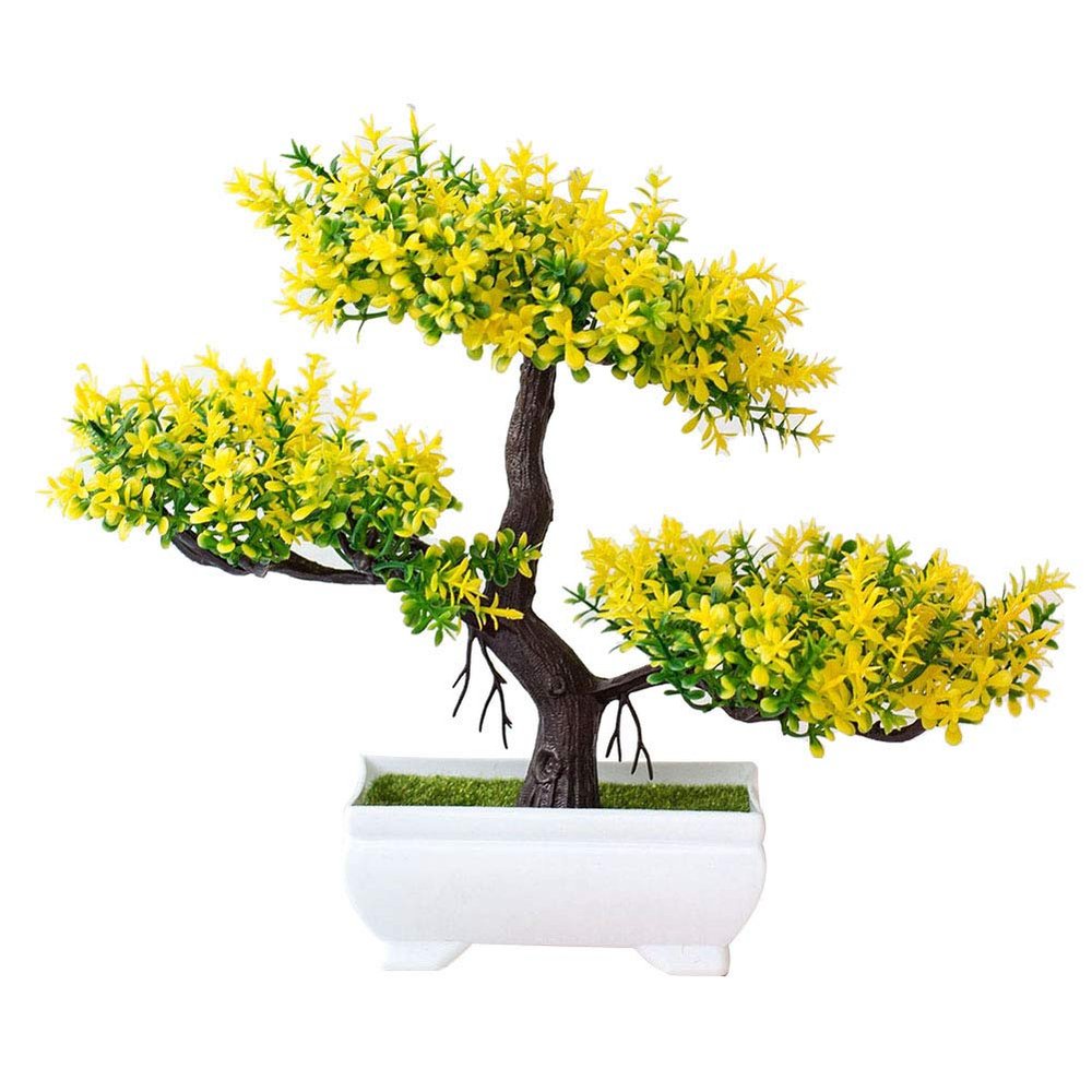 Bluelanss Artificial Flowers in Vase Decor Plastic Flower Arrangements Fake Faux Flowers Plant Pine Tree in Pot Table Centerpieces Holiday Dinning Coffee Room Table Kitchen Decoration Yellow