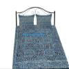 100% Cotton Throw Kantha Bed Block Ajrak Sofa Print Cover Hand Bohemian Bedspread Vintage Hand Cover Stitch Blanket Quilt (Blue-White, King 90"x108" with Sham Covers) view 1