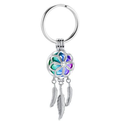 Cremation Jewelry Urn Keychain for Ashes for Women Dream Catcher with Angel Wings Hollow Urn Key Ring for Ashes Holder Keepsake Memorial Jewelry for Human/Pet Ashes (Colorful)