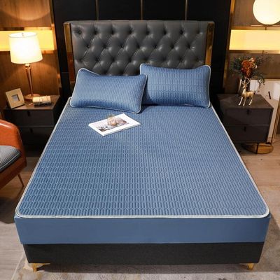 CFYCYHDZHT Bedding Deep Pocket Fitted Sheet Summer Latex Solid Color Mat Bed Sheets, Soft Non Slip Mattress Protector for Single Double King Size Bed Blue 180200cm (3pcs)