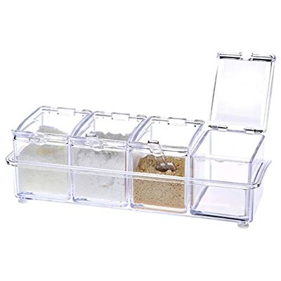4 In 1 Transparent Seasoning Box Four Grid Four In One Seasoning Box With Spoon Seasoning Can Set Kitchen Utensils Supplies