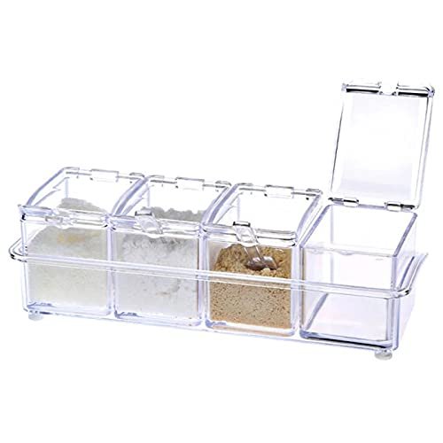 4 In 1 Transparent Seasoning Box Four Grid Four In One Seasoning Box With Spoon Seasoning Can Set Kitchen Utensils Supplies