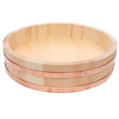 12 Sizes Wooden Hangiri Sushi Oke Rice Mixing Bowl Tub Japanese Rice Bowl Container Sushi Making Pan for Restaurant Home Kitchen Copper Bands(White Pine Wood),48x12cm