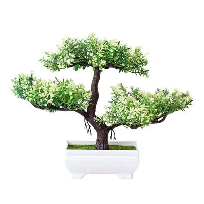 Bluelanss Artificial Flowers in Vase Decor Plastic Flower Arrangements Fake Faux Flowers Plant Pine Tree in Pot Table Centerpieces Holiday Dinning Coffee Room Table Kitchen Decoration White