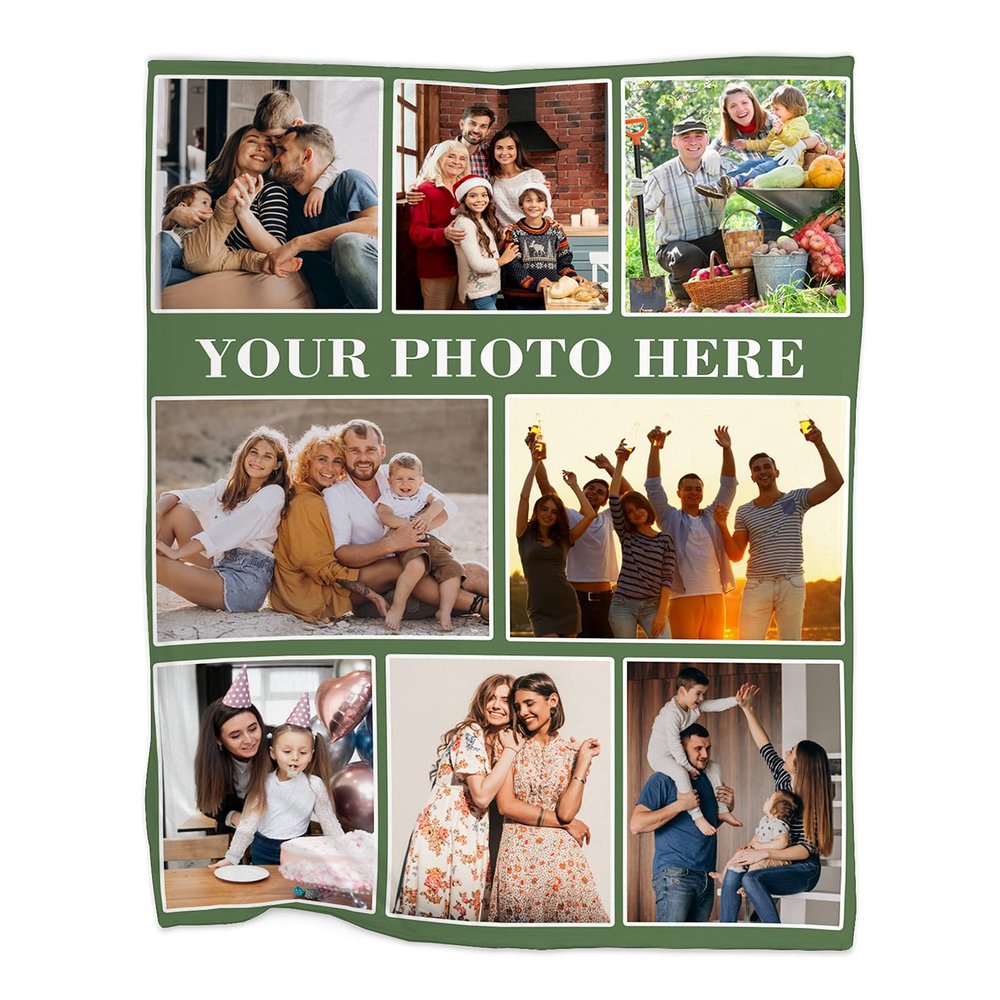 Edwiinsa Custom Blankets with Photo and Text, Personalized Throw Blankets for Kids/Adults, Fleece Flannel Blankets for Souvenirs/Gifts/Dogs/Famiily/Christmas/Baby Shower, 8 Photos, 40x50Inch