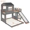 Bellemave Twin Over Full House Bunk Bed with Slide, Ladder & Guardrails, Wooden Bunk Beds Frame with Roof & Windows, Kids Playhouse Bed, Antique Grey view 2
