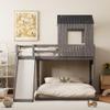 Bellemave Twin Over Full House Bunk Bed with Slide, Ladder & Guardrails, Wooden Bunk Beds Frame with Roof & Windows, Kids Playhouse Bed, Antique Grey view 3