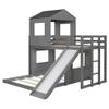 Bellemave Twin Over Full House Bunk Bed with Slide, Ladder & Guardrails, Wooden Bunk Beds Frame with Roof & Windows, Kids Playhouse Bed, Antique Grey view 4