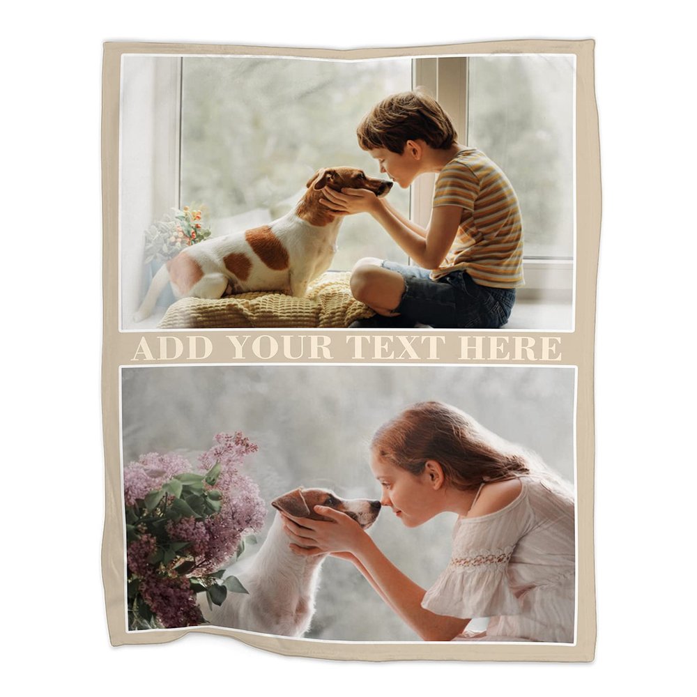 Edwiinsa Custom Blankets with Photo and Text, Personalized Throw Blankets for Kids/Adults, Fleece Flannel Blankets for Souvenirs/Gifts/Dogs/Famiily/Christmas/Baby Shower, 2 Photos, 60x80Inch