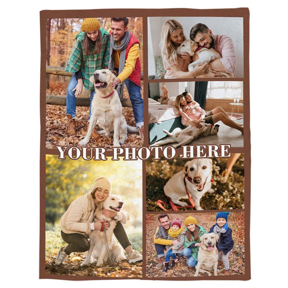 Edwiinsa Custom Blankets with Photo and Text, Personalized Throw Blankets for Kids/Adults, Fleece Flannel Blankets for Souvenirs/Gifts/Dogs/Famiily/Christmas/Baby Shower, 6 Photos, 50x60Inch