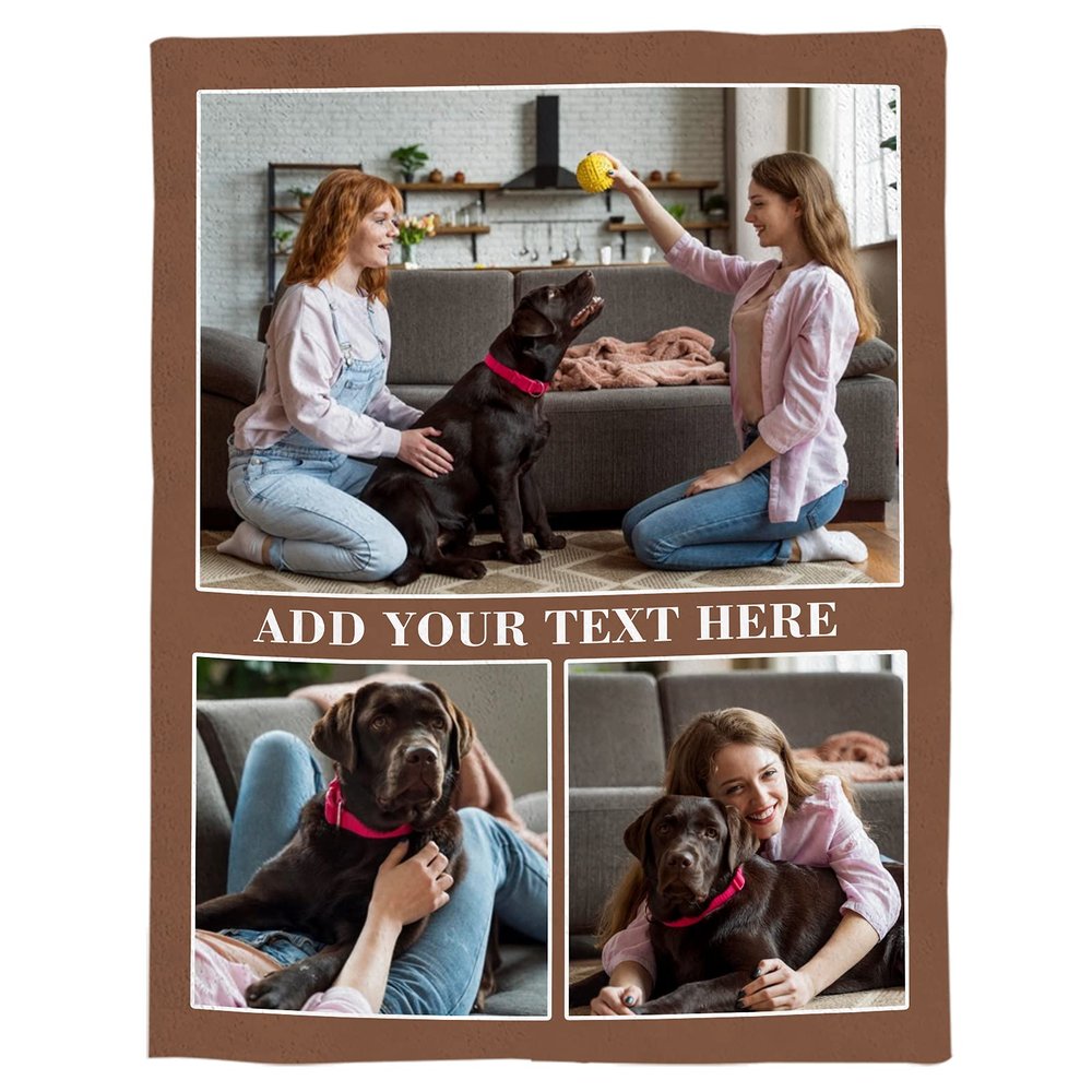 Edwiinsa Custom Blankets with Photo and Text, Personalized Throw Blankets for Kids/Adults, Fleece Flannel Blankets for Souvenirs/Gifts/Dogs/Famiily/Christmas/Baby Shower, 3 Photos, 40x50Inch