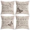 Farmhouse Rustic Butterfly Believe Dreams Faith Love Throw Pillow Covers, Inspirational Butterfly Gifts for Women, Motivational Quotes Pillow Cases 18 x 18 Inch Home Room Bed Sofa Decor Set of 4 1 view 1