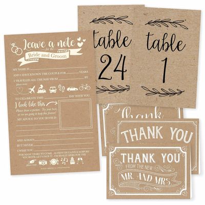 25 Kraft Advice Cards for Bride and Groom, 25 Number Double Sided Signs for Wedding Reception, 24 Wedding Thank You Cards Wedding Shower Games, Marriage Advice for Newlyweds, Wedding Table Decoration