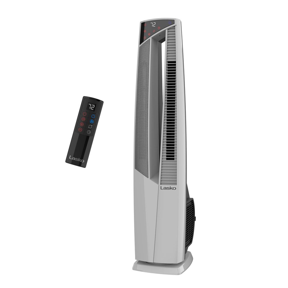 Lasko Oscillating Hybrid Fan and Space Heater for Home, All Season High Velocity Hybrid with Tip-Over Switch, Remote Control, Timer and Thermostat, 37.5 Inches, White, 1500W, FHV820