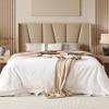 Allewie Full Size Platform Bed Frame with Geometric Wingback Headboard, Boho Upholstered Bed with Wooden Slats Support, No Box Spring Needed, Easy Assembly, Beige view 1
