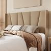 Allewie Full Size Platform Bed Frame with Geometric Wingback Headboard, Boho Upholstered Bed with Wooden Slats Support, No Box Spring Needed, Easy Assembly, Beige view 4