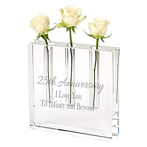 Badash Personalized Triple Play Handcrafted Triple Flower 7x7 Square Crystal Bud Vase, Custom Engraved Glass Stem Vase for Three Flowers