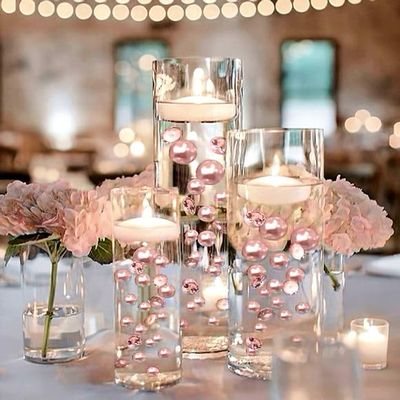 100 Floating Light Pink Pearls with Pink Sparkling Gems- Large Sizes- Fills 2 Gallons of The Floating Transparent Water Gels for Your Vases- with Pre-Measured Prep Bags for Best Results!