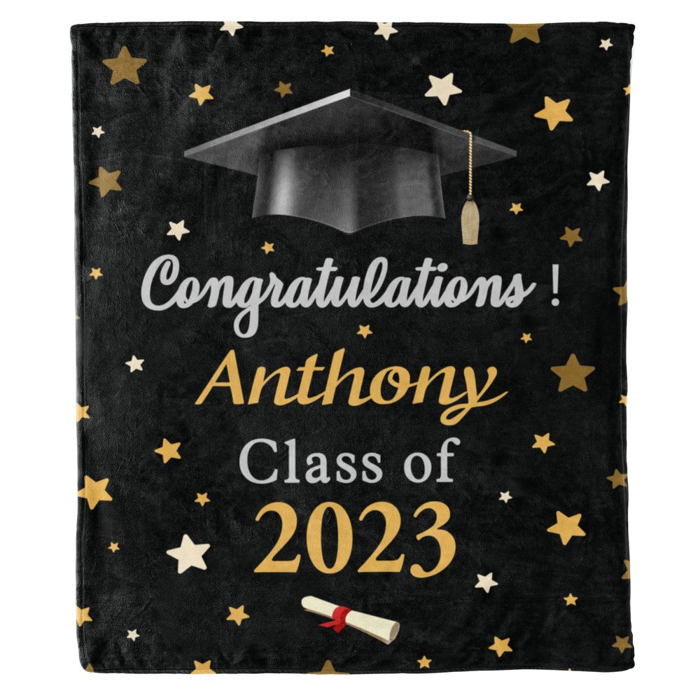 2024 Personalized Graduation Blanket, Custom Class Year Congratulations Gift, Gesture for The One Who is Achieving Success & Getting Graduated, Super Soft Blanket (Design 1, Queen- 60"x80" (Inches))