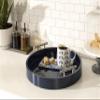 Kate And Laurel Lipton Modern Round Tray; 15.5 Diameter; Navy and Silver; Decorative Accent Tray for Storage and Display view 2