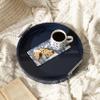 Kate And Laurel Lipton Modern Round Tray; 15.5 Diameter; Navy and Silver; Decorative Accent Tray for Storage and Display view 3